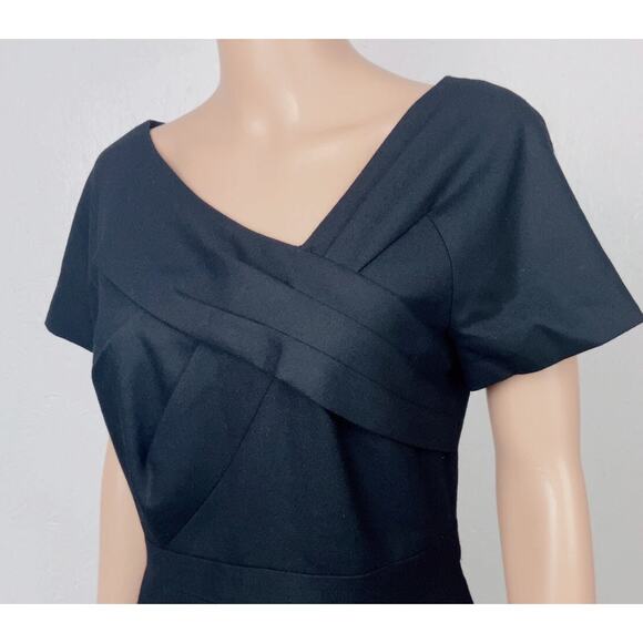 J. Crew Black Wool Dress Shift Sheath Size 12 Crossover Bodice Cap Sleeve - Picture 2 of 12